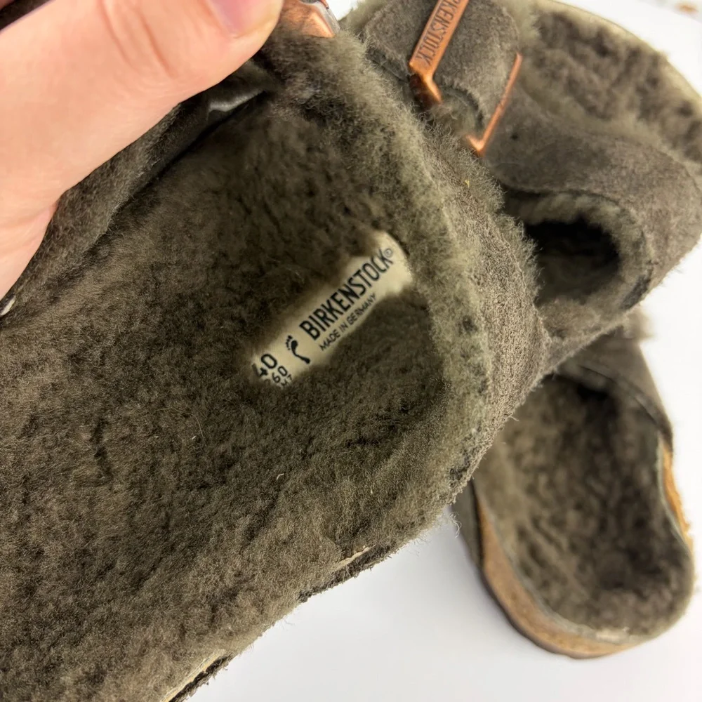 Birkenstock Shearling Fur Lined Chocolate Arizona Slide 40 - Picture 8 of 12